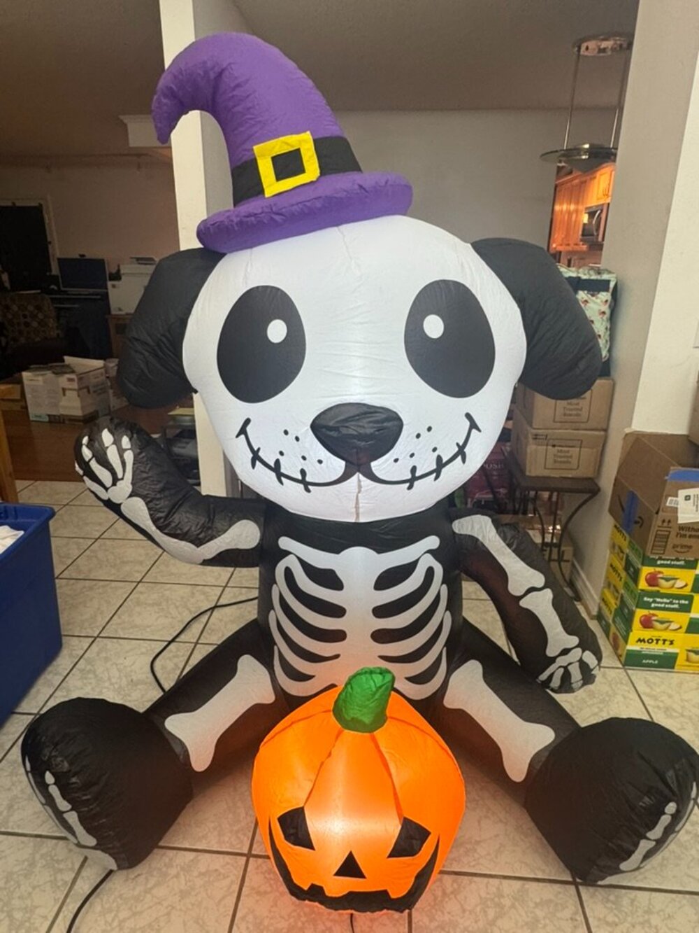 5ft GOOSH Halloween Inflatable Skeleton Dog With Pumpkin